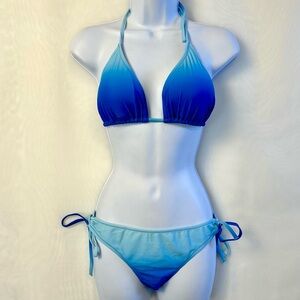 New Blue Ombre 3 Piece String Bikini Swimsuit / Medium